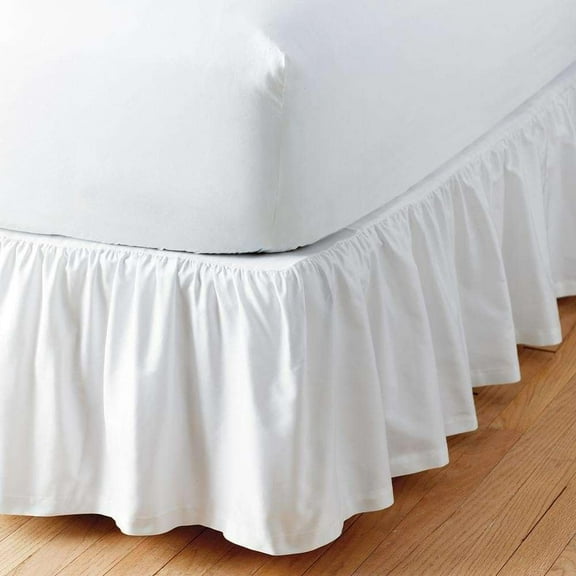 Ruffled Bed Skirt With Split Corners - 16 Inch Drop Poly Cotton/Microfiber Bedskirt With Platform Three Sided Coverage - Queen, White