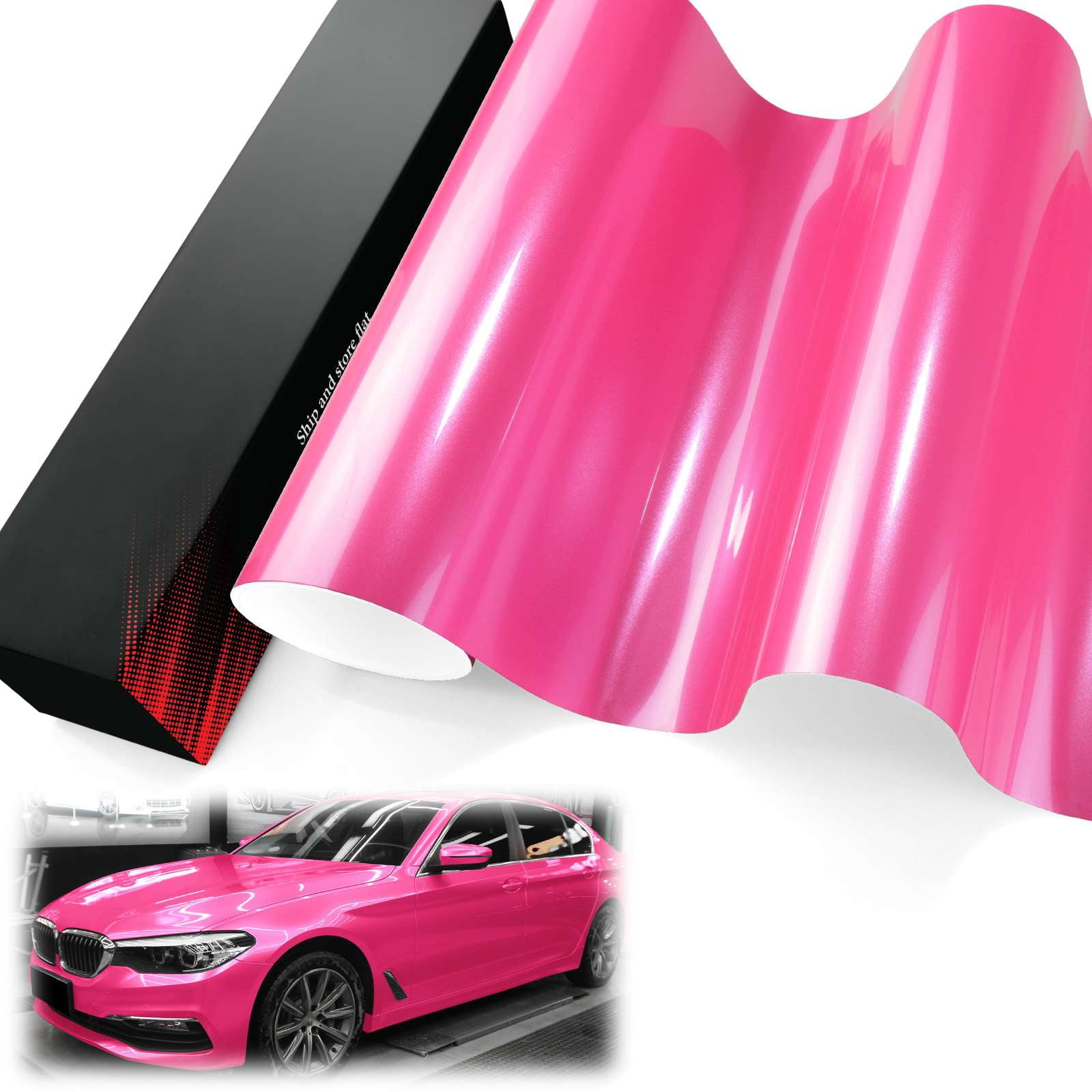 PET Liner Vinyl Super Gloss Metallic Rose Red Automotive Wrap Car Vehicle Bubble Free Air