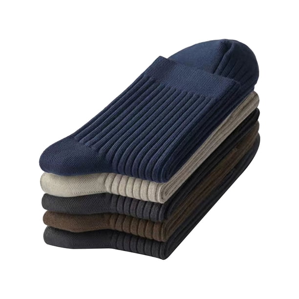 5 pares de calcetines de vestir para hombre, de poliéster y algodón, transpirables, de color liso, acanalados, para uso informal y profesional.