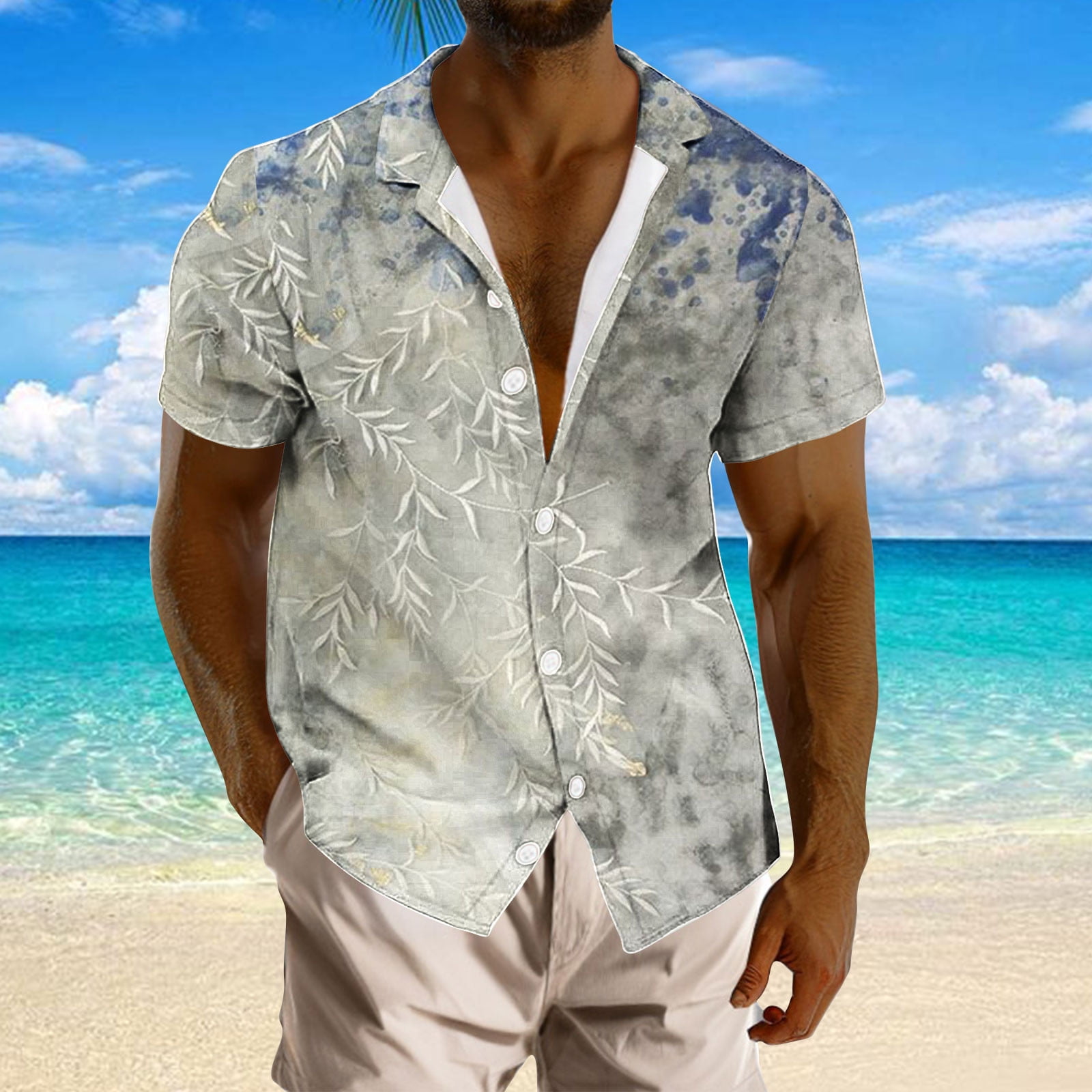 Chemise,Chemise Ample à Manches Courtes Pour Homme,haut Tendance Avec