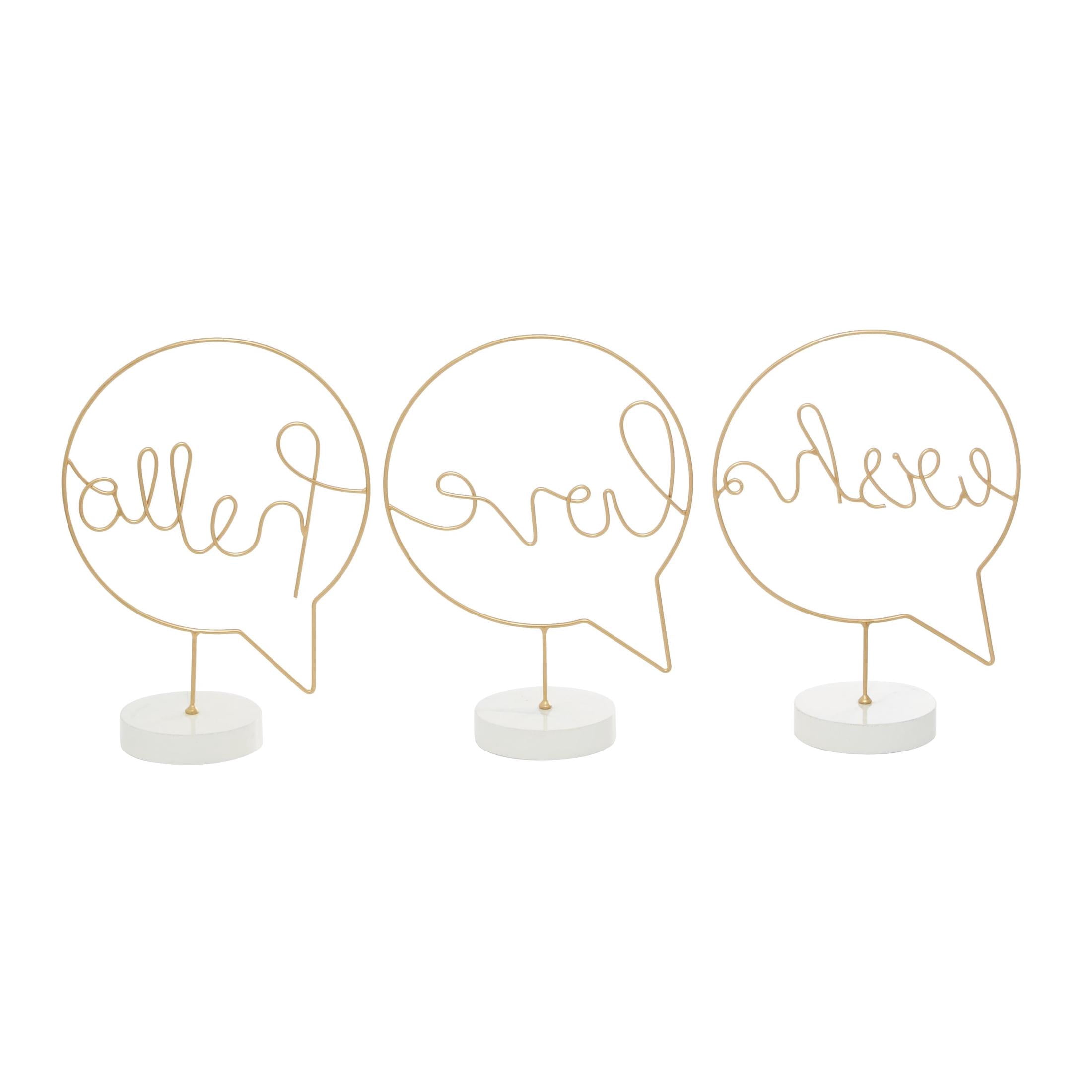 DecMode Sign Hello, Love, Wish Wooden Decorative Sign with Text Bubble Design, 3-Pieces