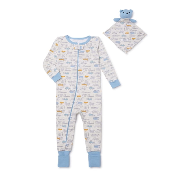 Sleep On It Sleep On It Baby Boys Convertible Footed One Piece Sleeper Pajamas With Matching Blanket Buddy Walmart Com Walmart Com