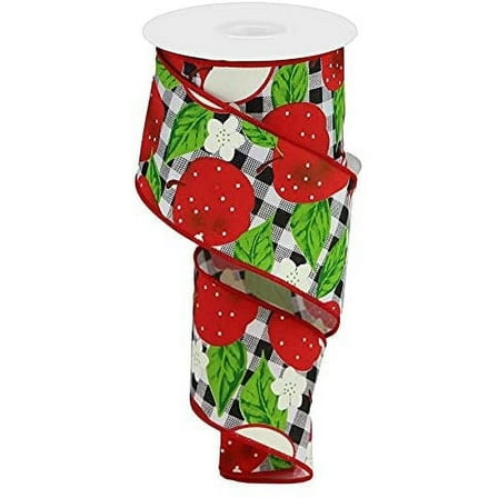 Red Apples Plaid Wired Ribbon - 2 1/2" x 10 Yards, Black & White Checks, Easter, Fall Decor, Christmas, Wreath, Gift Basket