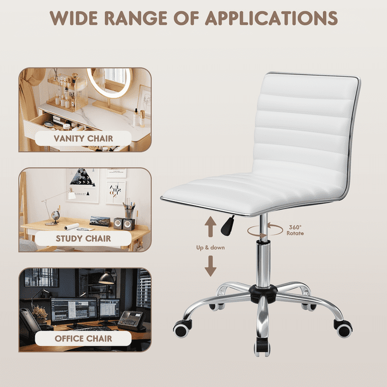 Lacoo Mid-Back Armless Task Chair, White Faux Leather photo 5