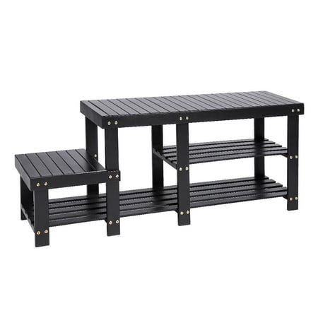 Sortwise 2 Tier Shoe Bench Bamboo Shoe Rack Boot Organizer