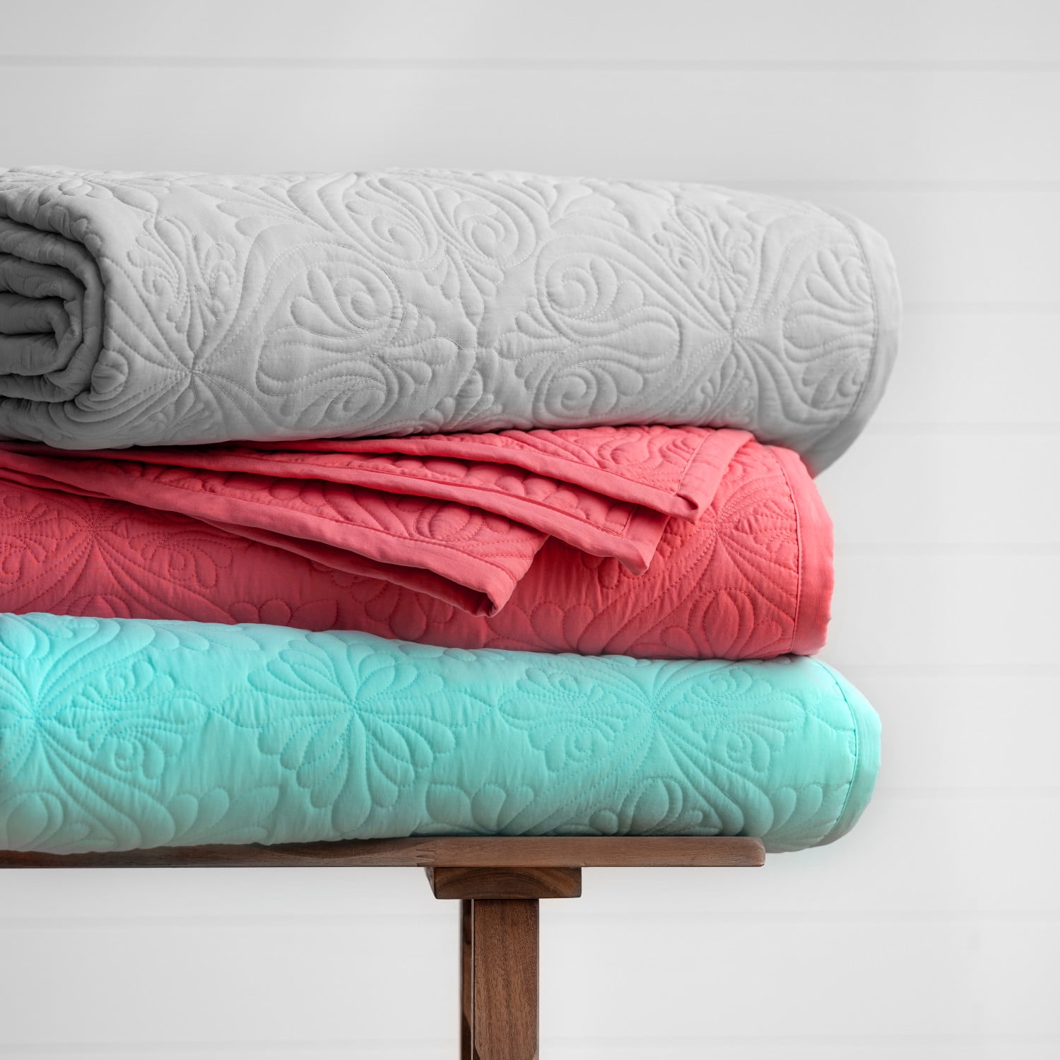 Martha Stewart Everyday 3 Piece Quilt Set - King, Solid Aqua