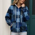 thumbnail image 2 of PFWOWB Plaid Hooded Jacket for Women Zip Up Sweatshirt Long Sleeve with Side Pockets, 2 of 4