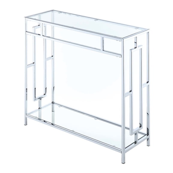FurniFact Glass Entry Table, Chrome, Display Shelf, Modern, Easy Setup