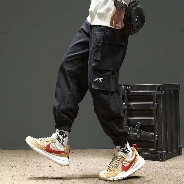 Loose Fit Multi Pocket Joggers For Spring Summer, Men's Street Style Waist Drawstring Casual Pants Cargo Pants For Fitness Outdo