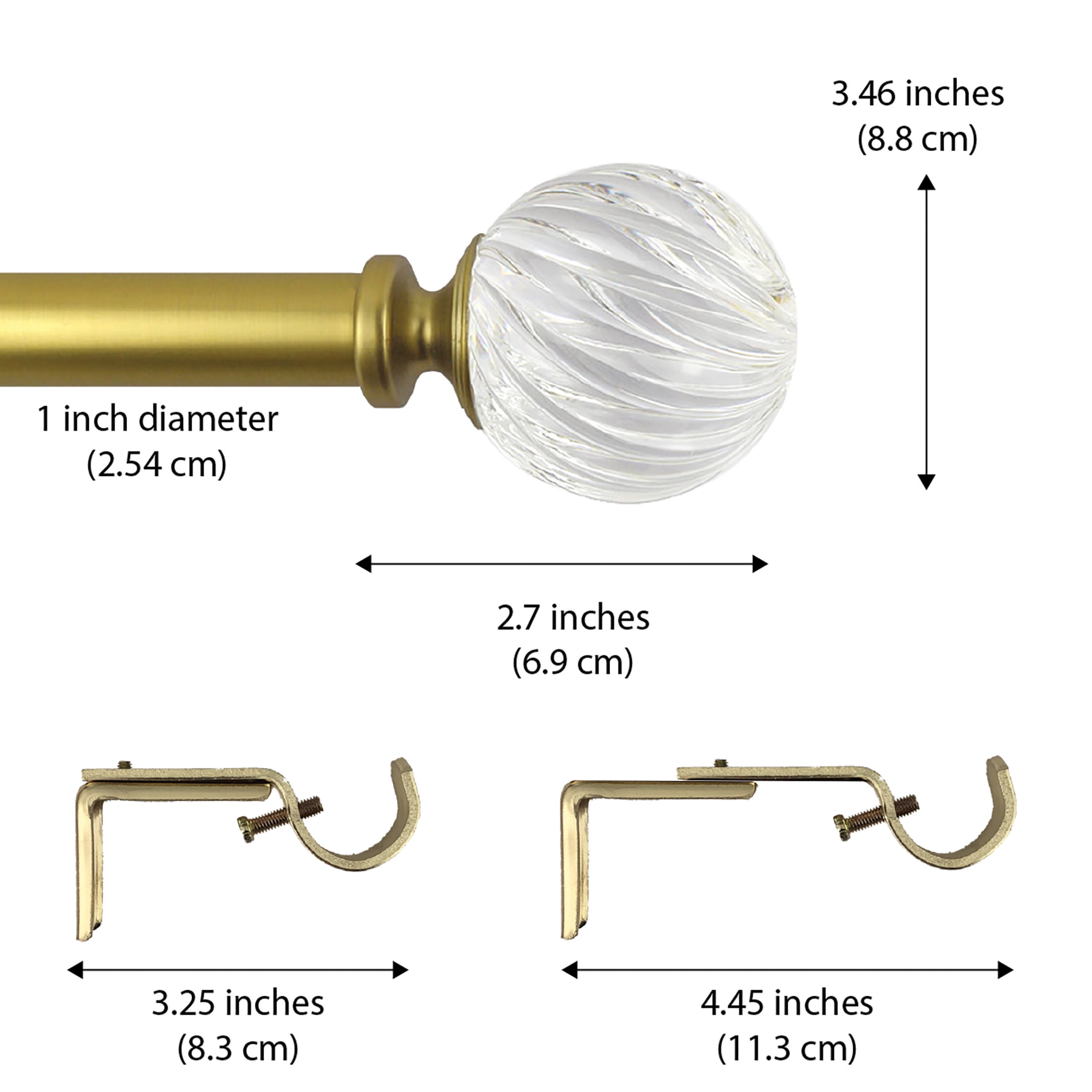 Better Homes & Gardens 1" Gold Twisted Clear Sphere Adjustable Single Curtain Rod, 42"-120"
