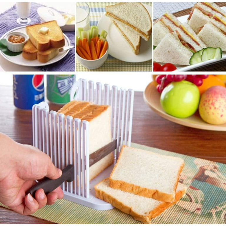 2PCS Bread Cutter Bread Slicer for Homemade Bread, Loaf Cakes, Bagels - Bread  Slicer Cutter Foldable and Adjustable with Crumbs Tray 