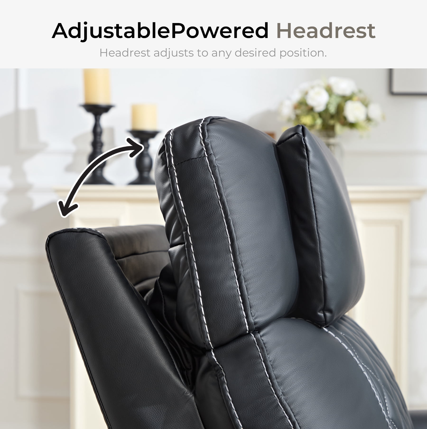 Ebello Dual Motor Power Recliner Chair with Adjustable Headrest, Faux Leather Electric Reclining Chair with LED Light Strip, USB Port, Cup Holders & Hidden Storage for Home Theater, Black