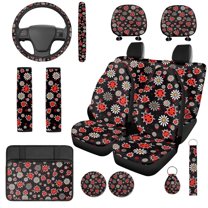 Uorisanigo Cute Ladybug Car Seat Covers Set 14 Pcs Cars Headrest Cover and Steering Wheel Accessories Armrest Cover Auto Seat Belt Pads and Water Cup Pad Personalized Fit for Car SUV