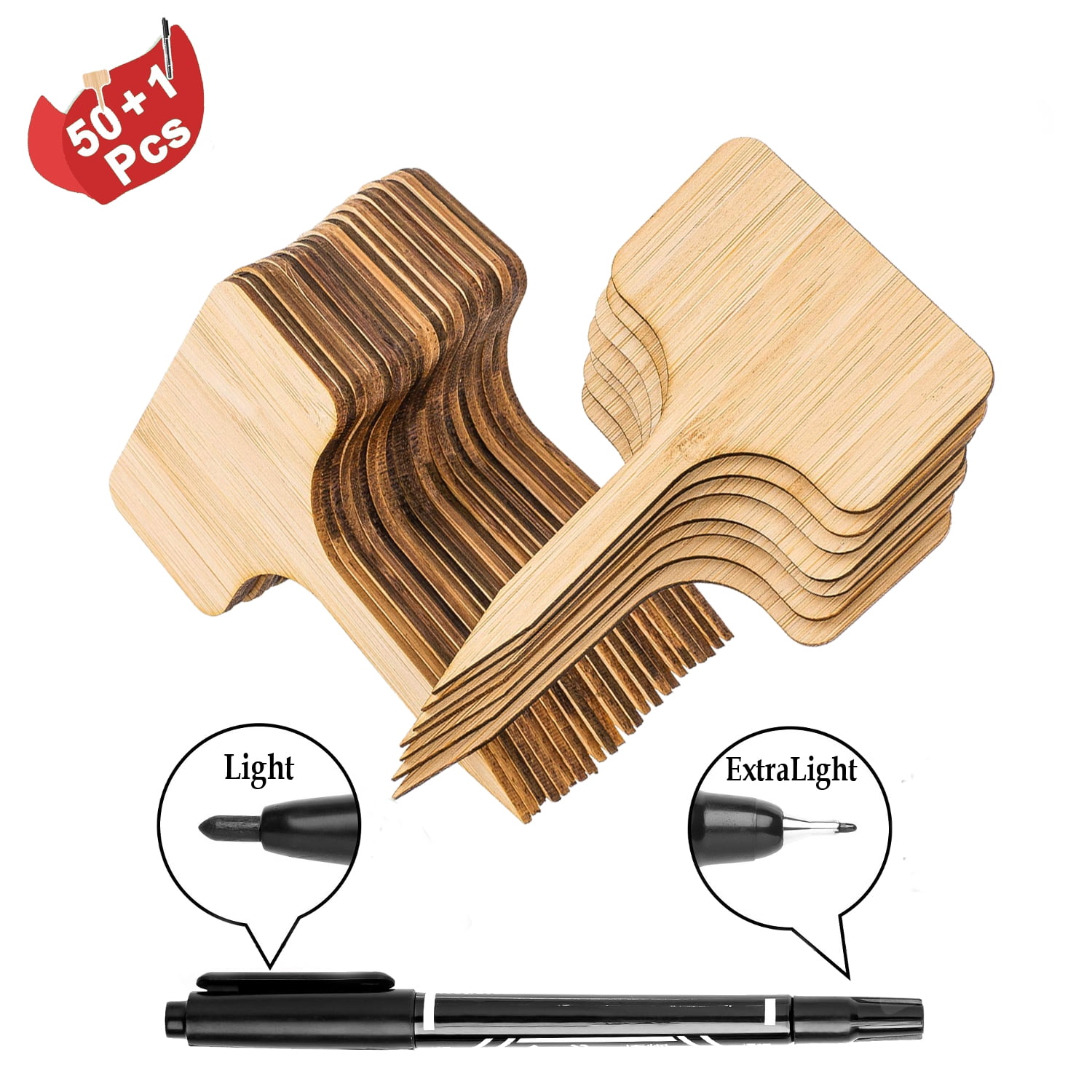 PHD 50pcs Bamboo Plant Labels (T-Type) with a Marker Pen, Garden Markers, Plant Tags, Wooden Plant Sign, Gardening Accessories, Garden Markers for ...