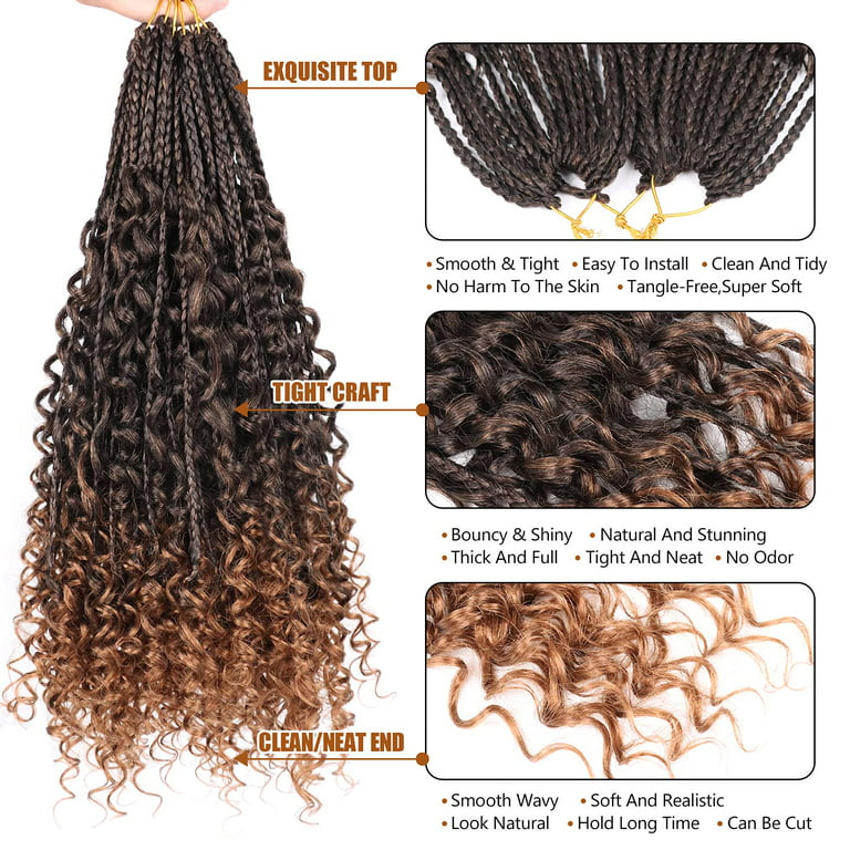 6 Packs 18inch Goddess Box Braids Crochet Hair 96 Strands Boho Box Braids  Crochet Hair Curly Ends pre looped Braids Synthetic Braiding Hair (18 Inch  (Pack of 6), 1B) 