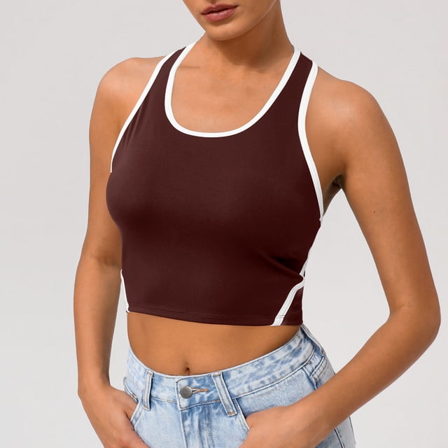 UPPADA Débardeurs Athlétiques pour Femmes Tuniques Basiques de Sport T-Shirts de Course Décontractés d'Été Blouses Sans Manches Col Rond T-Shirts Confortables Café, TG