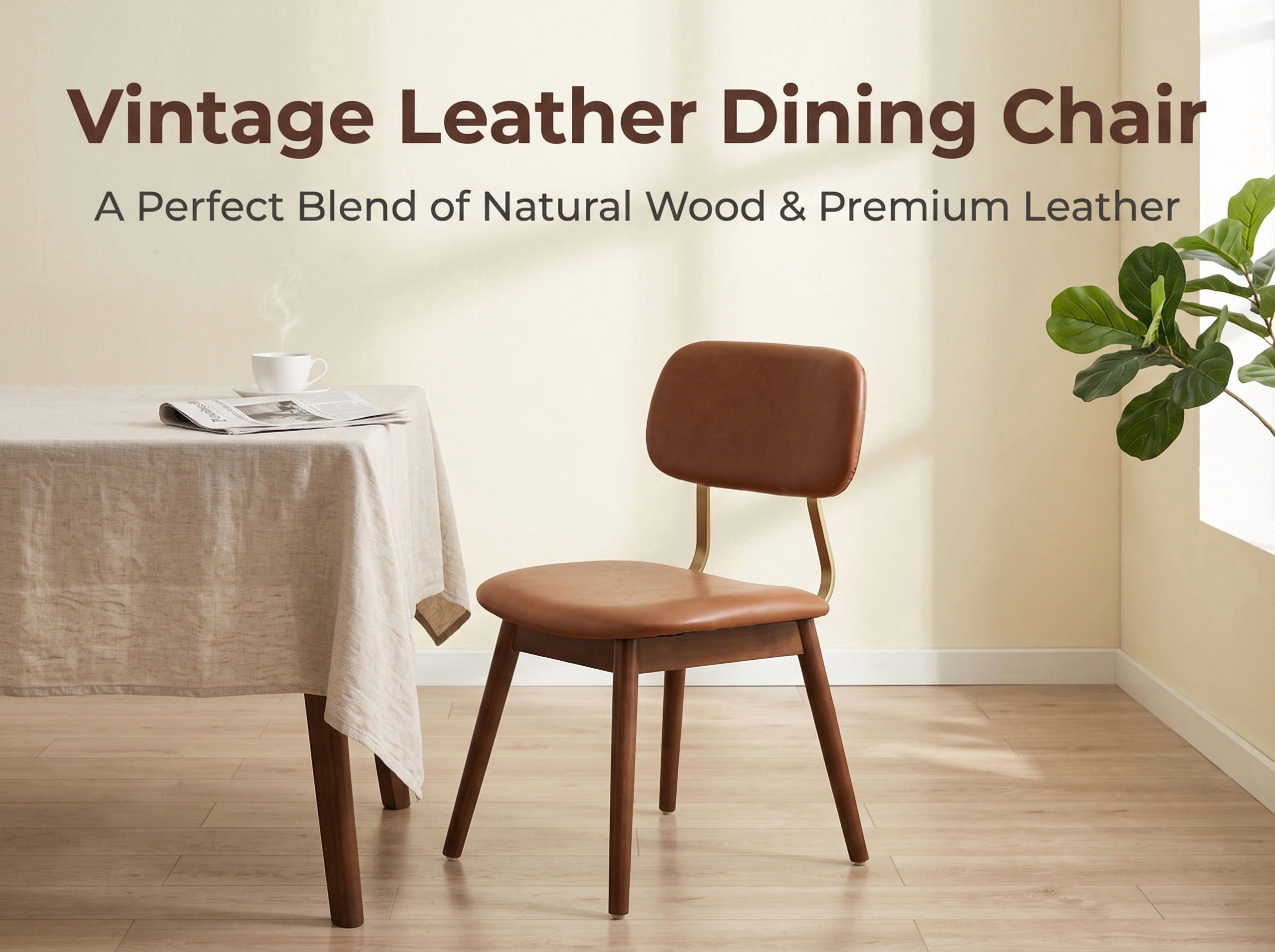 Solid Wood Frame Dining Chairs Set of 2, Modern Faux Leather Upholstered Armless Kitchen Chairs, Accent Side Dinner Chair