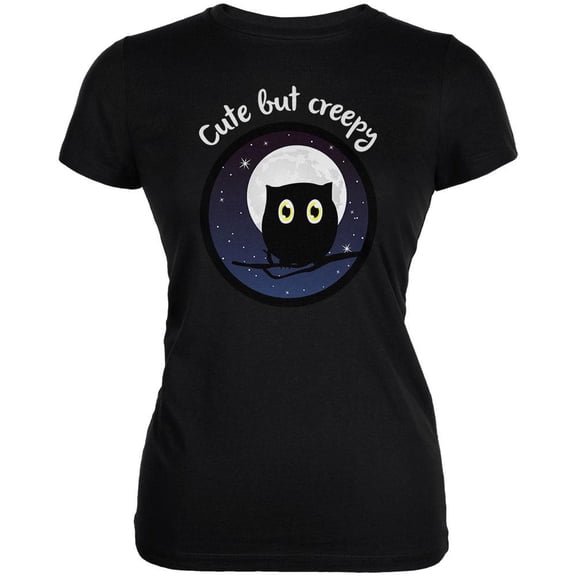 Owl Creepy But Cute Night Juniors Soft T Shirt Black X-LG