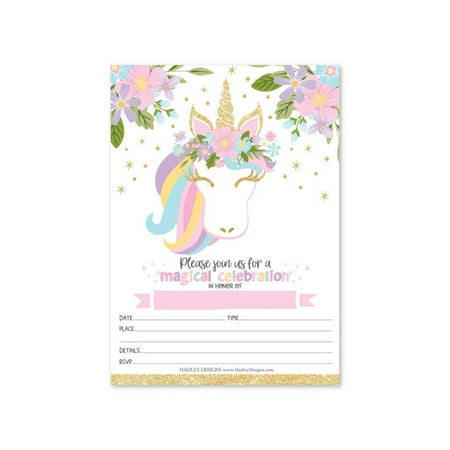 25 Pastel Unicorn Kids Party Invitation