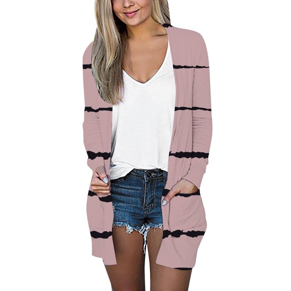 Jiyugala Coats for Women Long Sleeve Cardigan for Fall With Pockets Casual Duster Lightweight Knit Cardigan Sweater