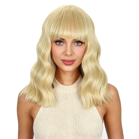 LOHXINHAIR Blonde Synthetic Bob Wig Shoulder Length Loose Wavy Wig for Women