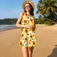 thumbnail image 3 of Fotbe Yellow Polka Dot Sunflower Vestido de Verano sin Mangas para Mujer – Vestido Midi Línea A, Estilo Camiseta Floral, Vestido Playero Casual y Fluido, 3 of 7