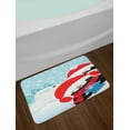 thumbnail image 2 of Christmas Bath Mat, Whimsical Penguins with Warming Clothes Holding a Gift on Igloo Scene, Plush Bathroom Decor Mat with Non Slip Backing, 29.5" X 17.5", Pale Blue Vermilion, by Ambesonne, 2 of 2