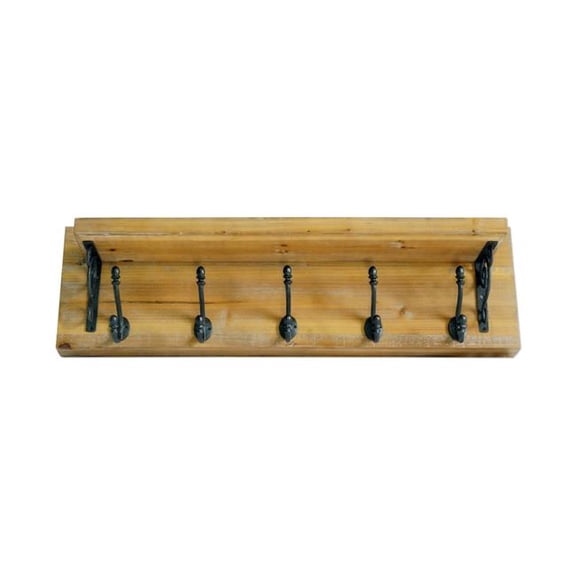HomeRoots 634521 6 in. Black & Brown Metal & Solid Wood Five Hook Wall Mount Coat Rack