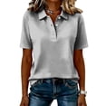 thumbnail image 5 of DORKASM Polo Shirts for Women Short Sleeve Plus Size Business Polo Shirts Collared Casual V Neck Vocation Athletic Tennis Golf Shirt Buttons Trendy Summer Tops Gray XL, 5 of 5
