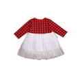 thumbnail image 3 of Seyurigaoka Seyurigaoka Girl’s Fashion Mesh Yarn Stitching Dress Fresh Plaid and Letter Round Neck Long-sleeved Children Dress, 3 of 8