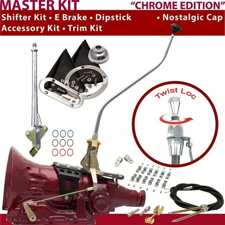 American Shifter C4 Shifter Kit Chrome 23 in. Swan E Brake Cable Clamp Clevis Trim Kit Dipstick for DDC83