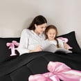 thumbnail image 4 of Erosebridal Pink Bows Alphabet R Queen Comforter Set,Girl Personalized Gifts Bedding Comforter Set For Teens,Reversible Black 3-Piece, 4 of 7
