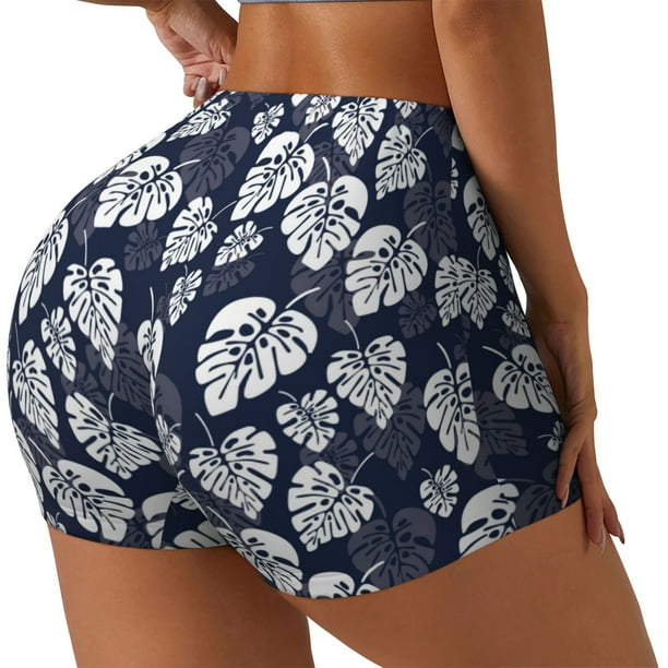 Fotbe White Leaves Shorts Sin Costuras – Shorts Deportivos de Cintura Alta para Mujer, Elásticos para Gimnasio, Yoga, Running o Ciclismo-XX-Large