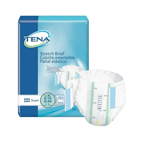 TENA Stretch Super Adult Incontinence Brief, Large / X-Large, Heavy Absorbency, Breathable, 56 Ct