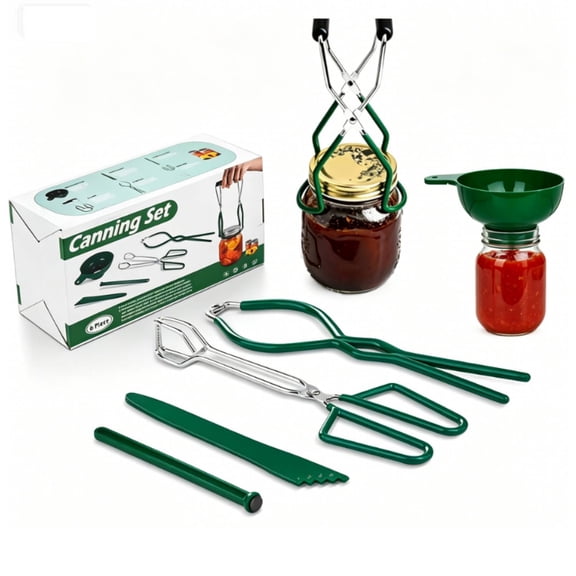 Canning Supplies Set-6 Essential Tools for Canning Enthusiasts and Beginners-Canning Supplies Starter Kit,Mason Jar Lifter, Funnel & Wrench,Tongs,Bubble Popper,Magnetic Lid Lifter for Pressure Canner