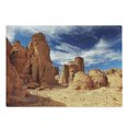 thumbnail image 1 of Desert Cutting Board, Bizarre Sandstone Cliffs in Sahara Desert Tassili N'Ajjer Algeria, Decorative Tempered Glass Cutting and Serving Board, Large Size, Navy Blue Mustard Orange, by Ambesonne, 1 of 1