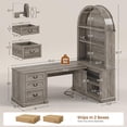 thumbnail image 2 of 67" L Shaped Computer Desk with Tall Arched Bookshelf and 3 Storage Drawers, 2 of 7