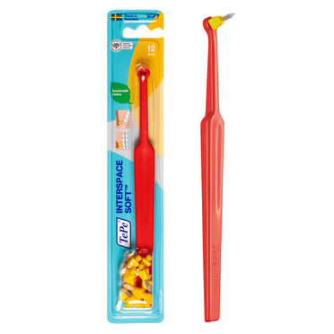 TEPE Interspace Soft Angled Toothbrush – Single End Tuft, 1 Brush, 12 Replaceable Tips