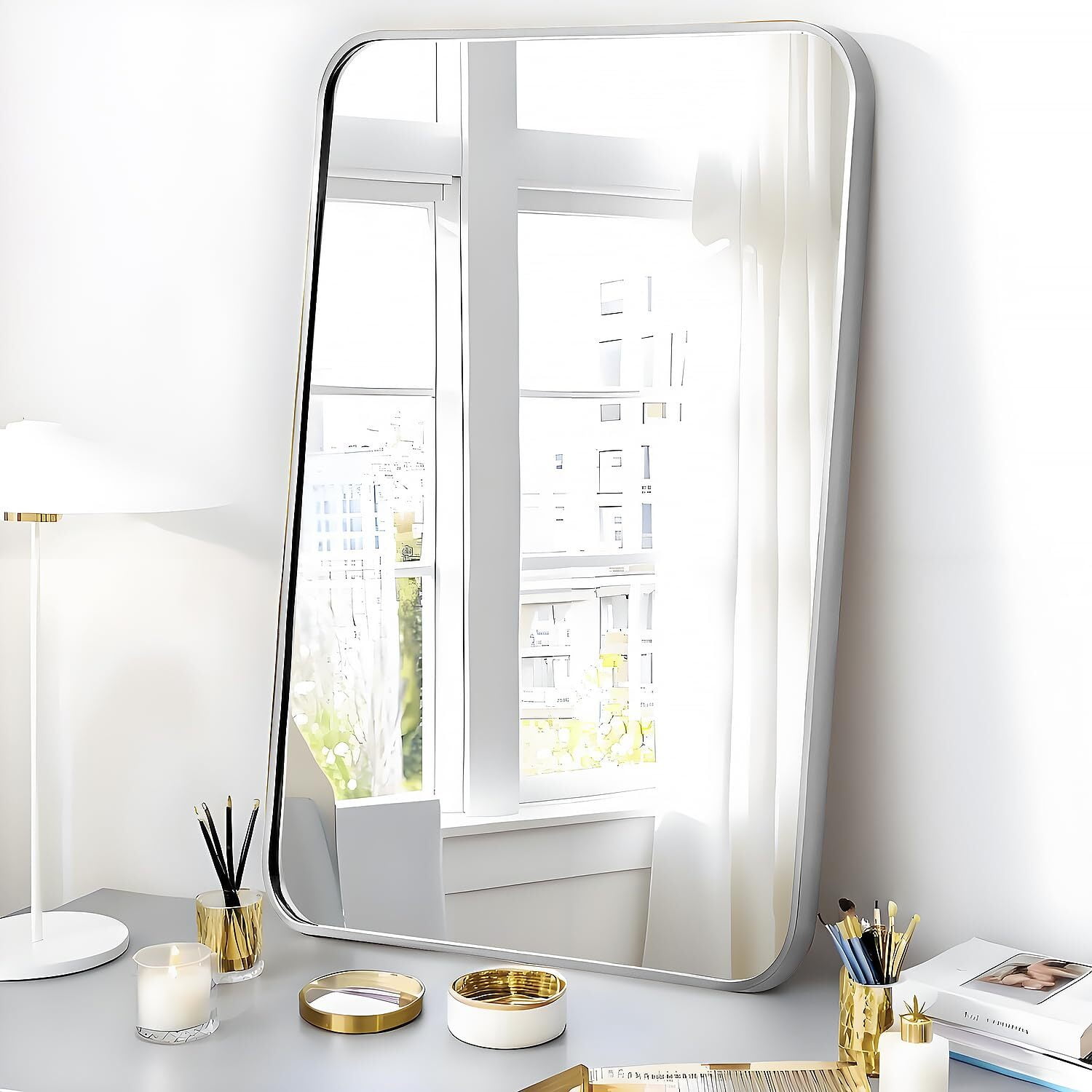 Lumora 36"x 24.2" Bathroom Mirror Full Length Wall Mounted Hanging or Against Wall Silver