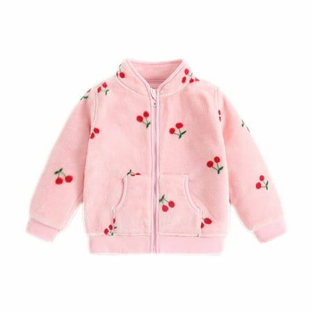 

Unisex Kids Fleece Jacket Printed Full Zipper Long Sleeve Sweatshirt Collar Soft Sherpa Outwear Classic Winter Clothes for Boys/Girls