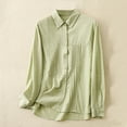 thumbnail image 2 of WREESH Women's Summer Button Down Shirts Casual Solid Color Retro Comfort Regular Long Sleeve Fashion Tops for Women' Button Shirts Green, 2 of 6