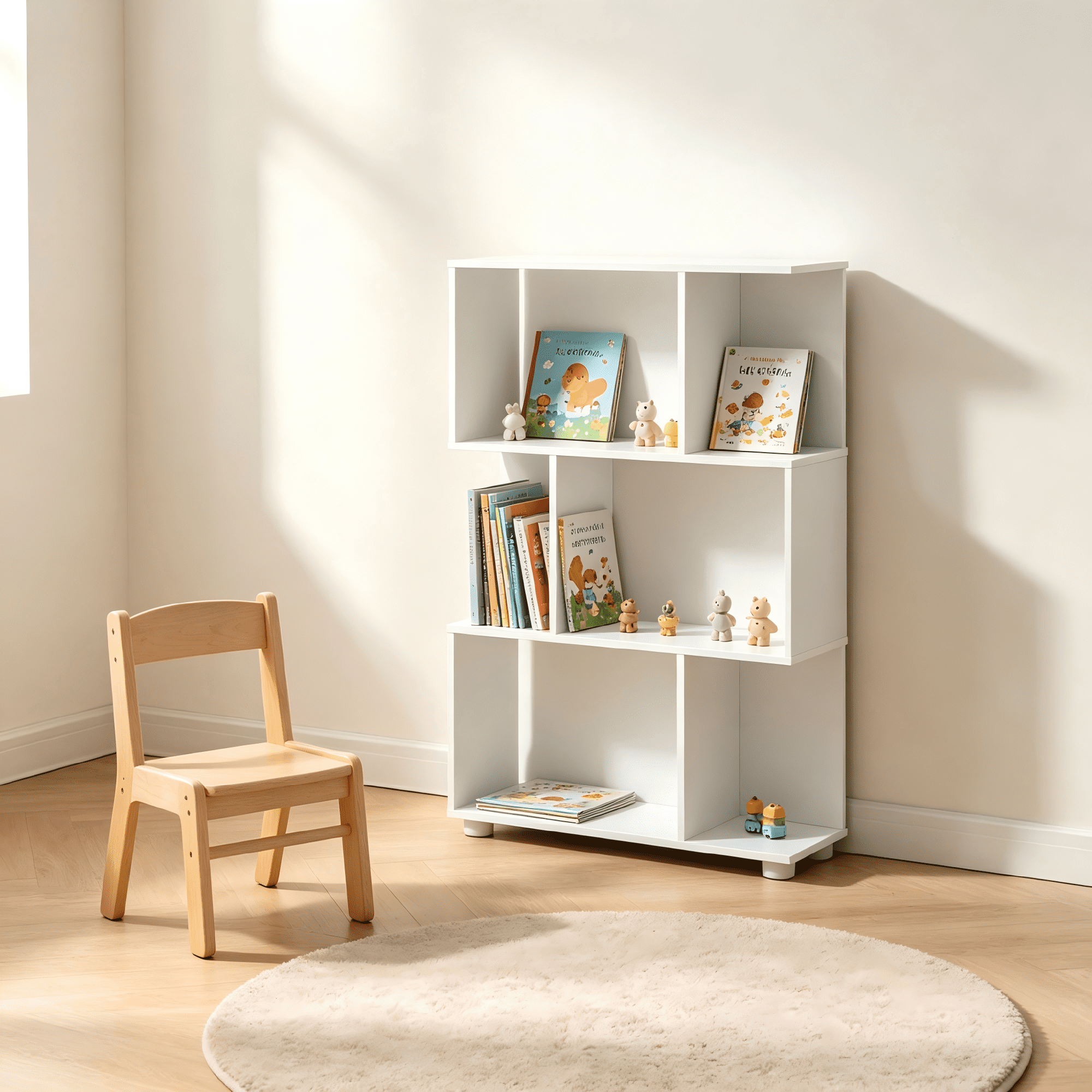 AC Pacific Manor Modern Staggered 3-Shelf Bookcase, White