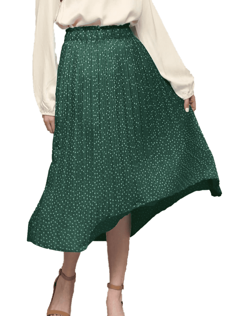 Fantaslook High Waist Midi Polka Dot Pleated Skirt for Women
