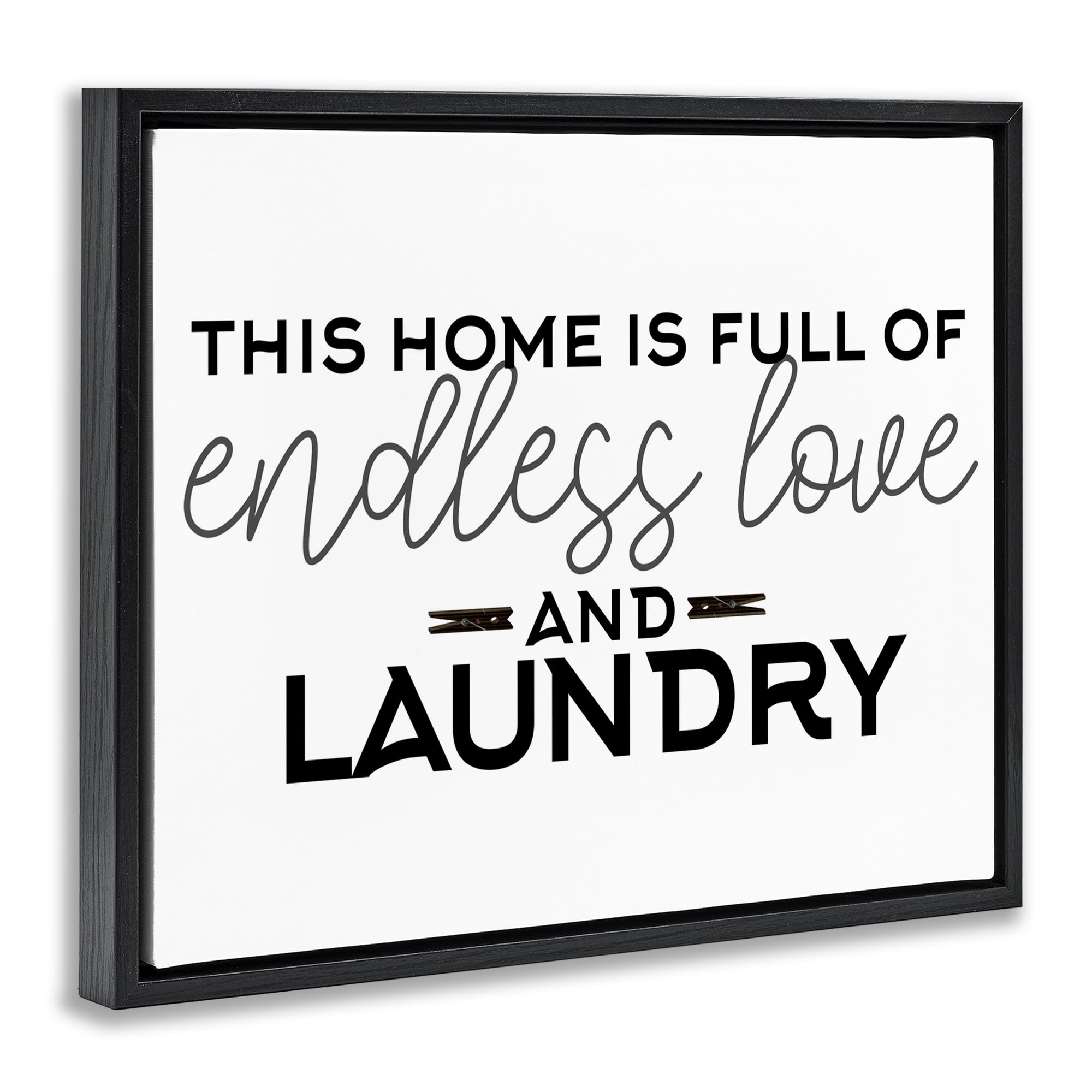 Endless Love & Laundry Minimal Black Framed Floater Canvas Wall Art, design by Kim Allen