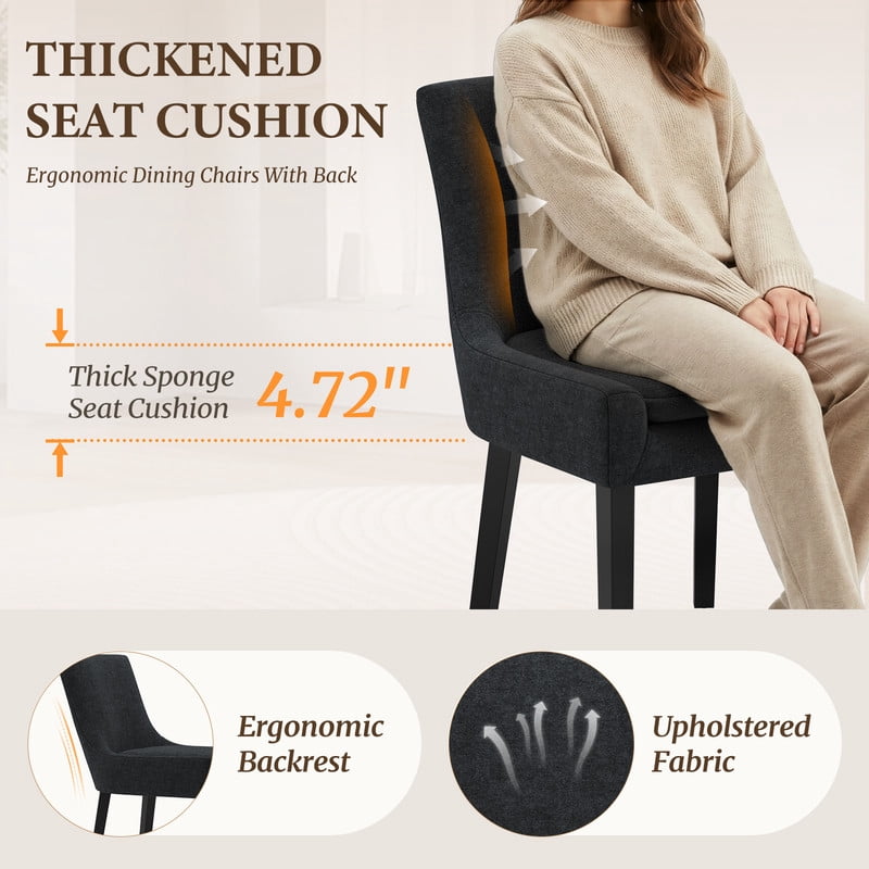 COLAMY Modern Dining Chairs Set of 6, Upholstered Corduroy Accent Side Leisure Chairs with Mid Back and Wood Legs for Living Room/Dining Room-Black