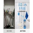 thumbnail image 4 of Over the Door Broom Holder with Cleaning Supply Organizer, Wooden Mop and Broom Holder Wall Mount, 4 Grips, 2 Hooks, No-Drill Storage Rack, Mop Hanger for Laundry Room, Garage, Storage, 4 of 7