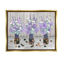 Stupell Industries Purple Rose Bouquet Trio Scattered Rustic Rocks Graphic Art Metallic Gold Floating Framed Canvas Print Wall Art, Design by Ziwei Li