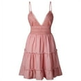 thumbnail image 1 of Femmes Plage Été Robe Spaghetti Sangle Sans Manches V-Cou Dos en Dentelle Patchwork Mini Robe, 1 of 2