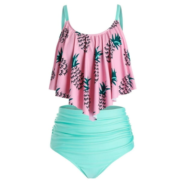 Más el tamaño de piña con pliegues Alta subida del baño tankini Rosegal Camisetas sin mangas de talla grande