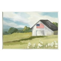 Stupell Industries American Flag on Barn Nature Painting Unframed Art Print Wall Art, 15 x 10